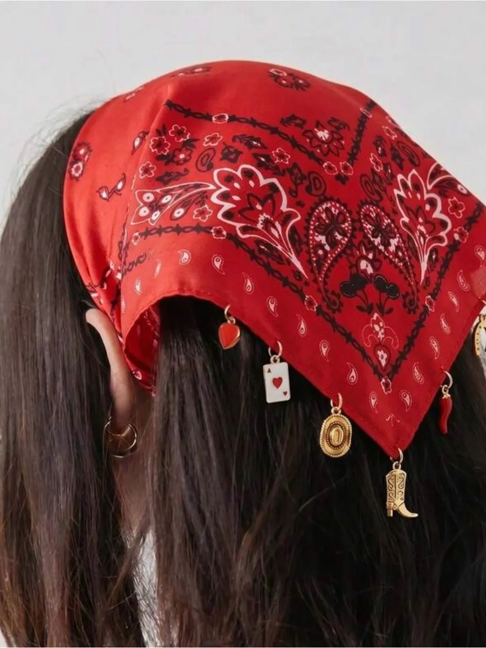 Red Bandana Charm Scarf - Women Accessories